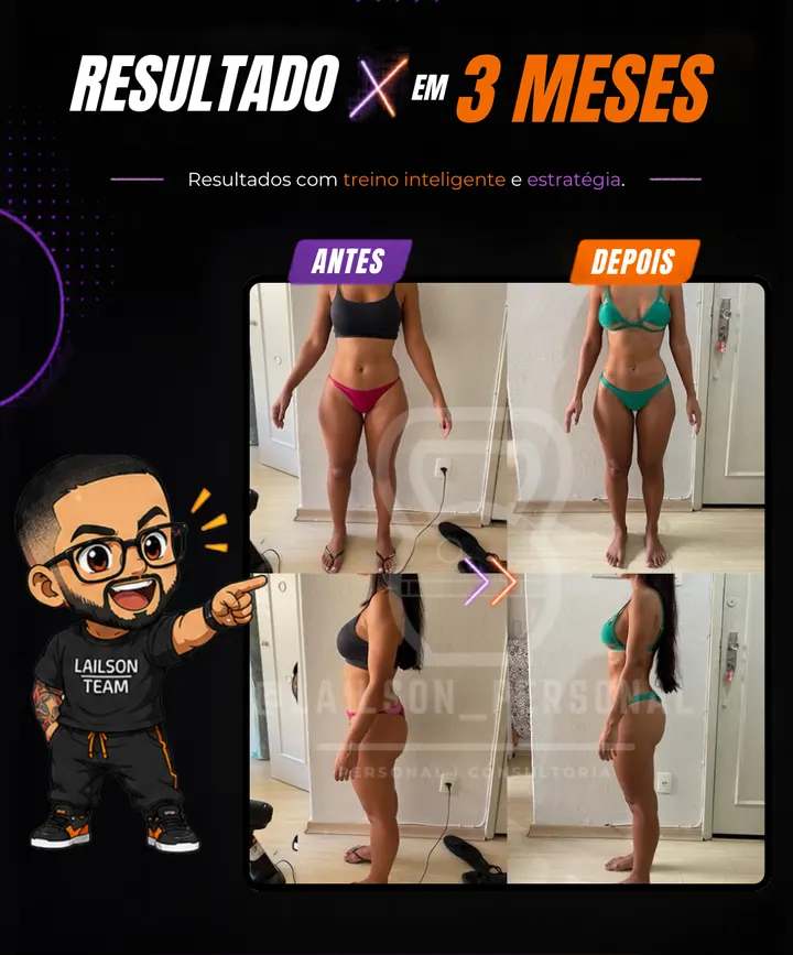 Antes e depois de aluna em 3 meses